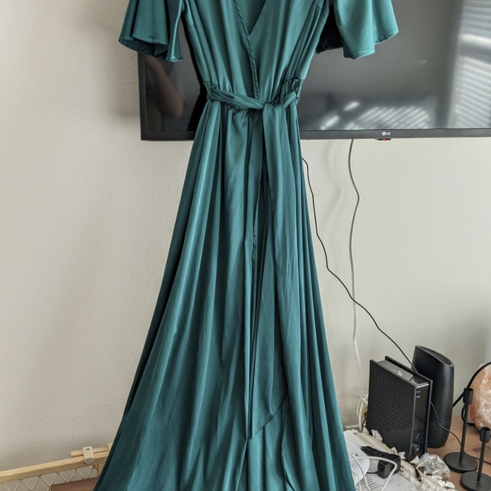 Emerald satin long dress